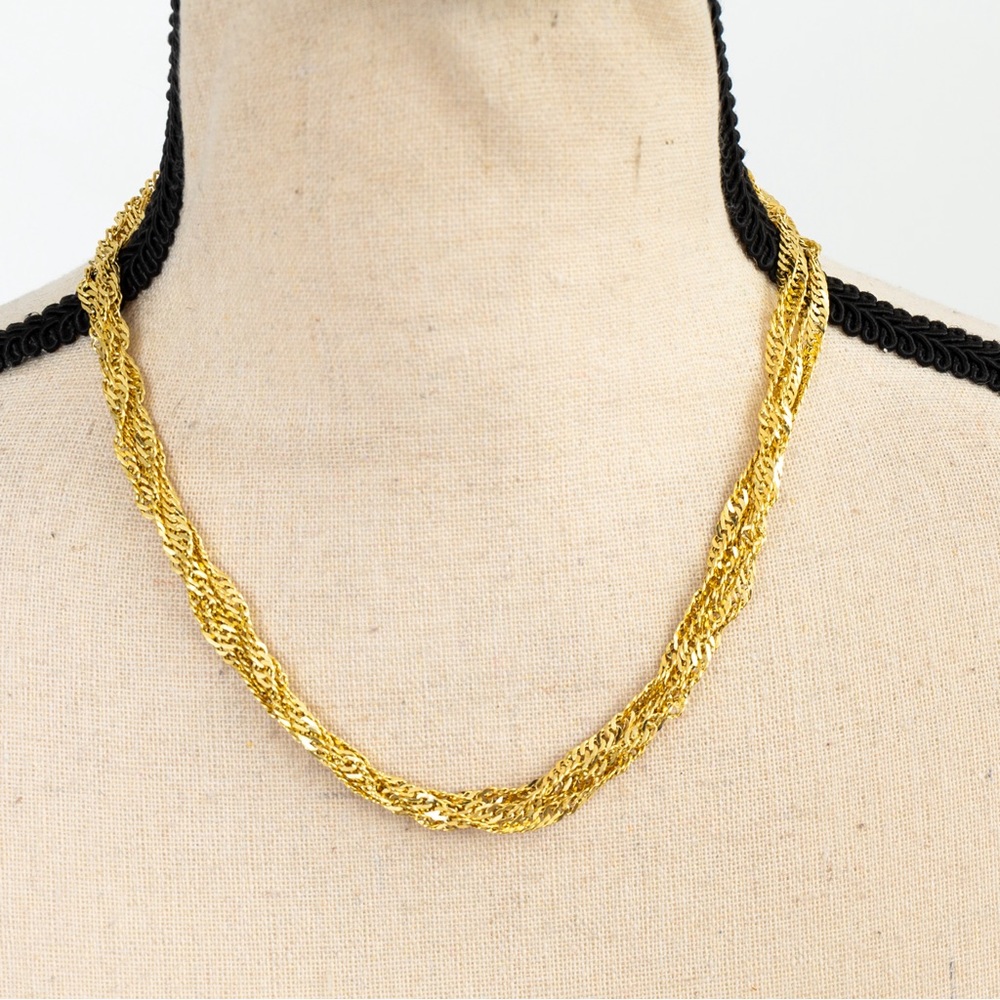 14K yellow gold multi strand twist chain choker necklace